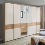 6 Türiger Kleiderschrank Mit 3 Meter Länge In Beige Glas & Eiche Within Kleiderschrank 3 Meter Breit